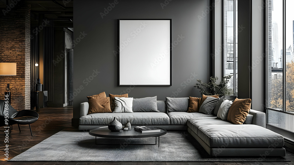 Modern living room with a cozy sofa and minimalist decor. Modern living room with a cozy sofa and minimalist decor.