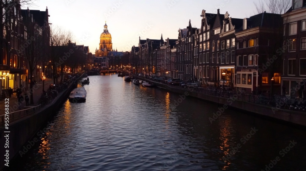 Fototapeta premium Serene Amsterdam Canals at Dusk