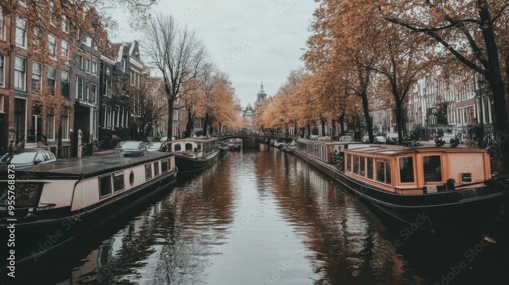 Obraz premium Serene Autumn Canal in Amsterdam