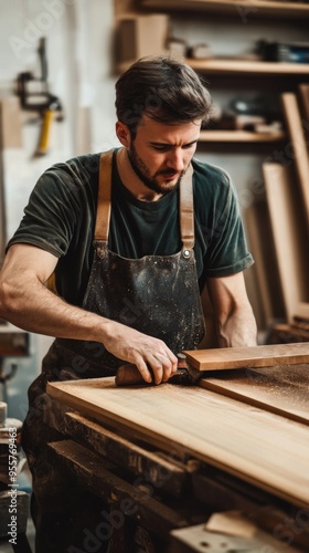 Skilled Carpenter Working in Workshop