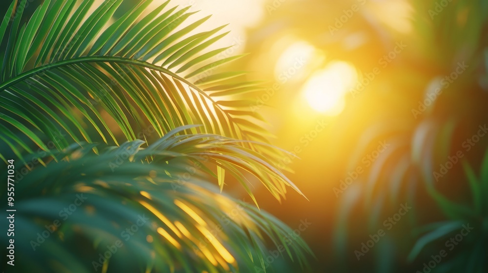 Obraz premium Sunlit Palm Fronds with a Blurred Background