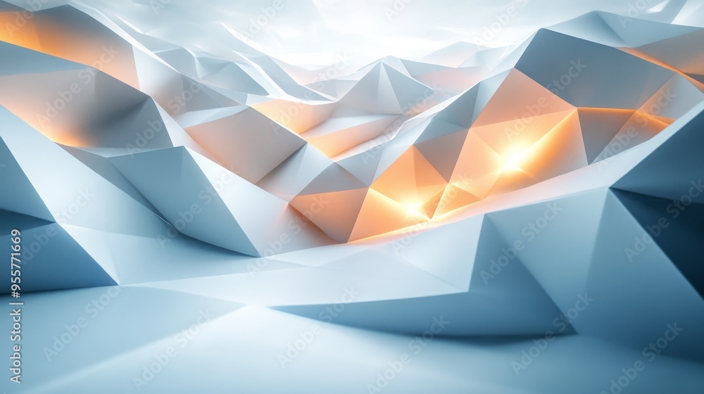 © addymawy - Abstract Geometric Mountain Landscape with Glowing Light © addymawy - Abstract Geometric Mountain Landscape with Glowing Light