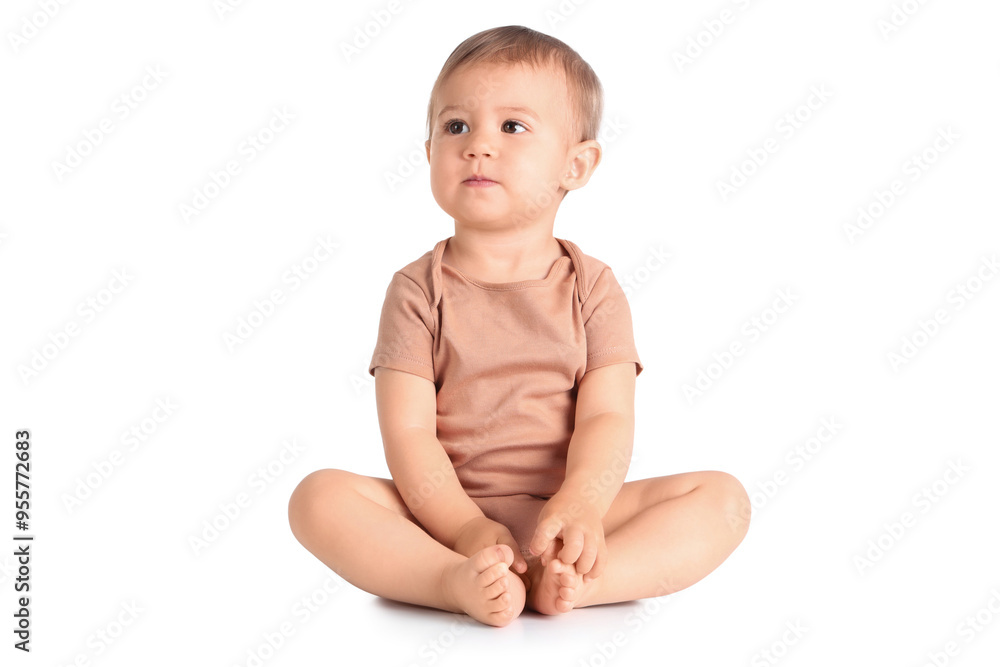Cute baby sitting on white background Cute baby sitting on white background