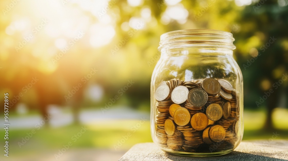 Savings Jar Filled with Coins Savings Jar Filled with Coins