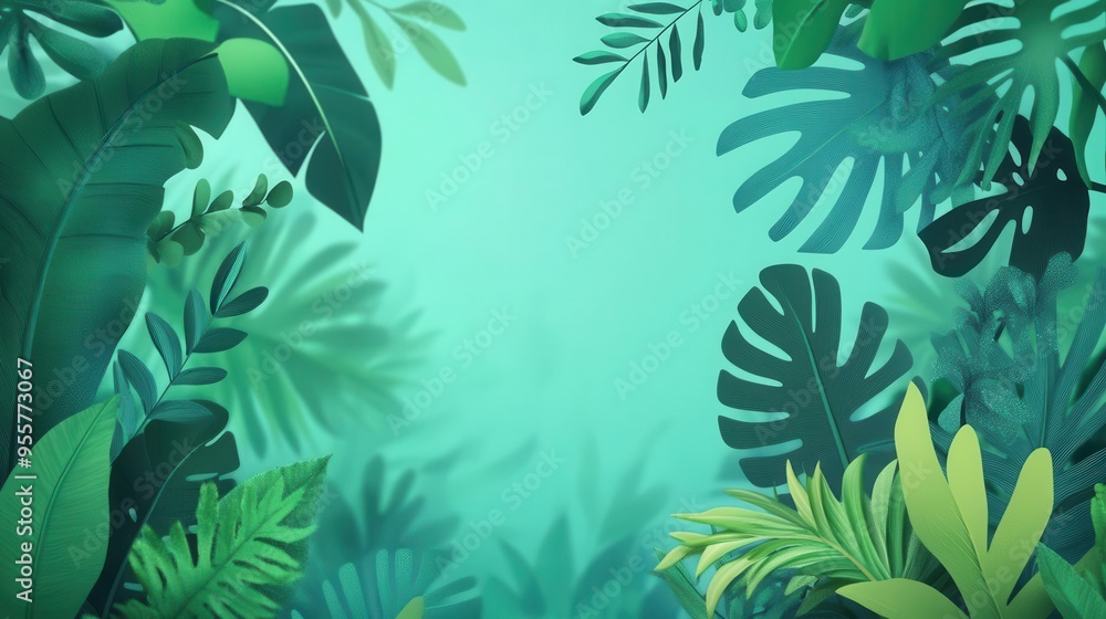 Jungle foliage with visual depth, flat design, side view, rainforest scenery theme, animation, Complementary Color Scheme Jungle foliage with visual depth, flat design, side view, rainforest scenery theme, animation, Complementary Color Scheme