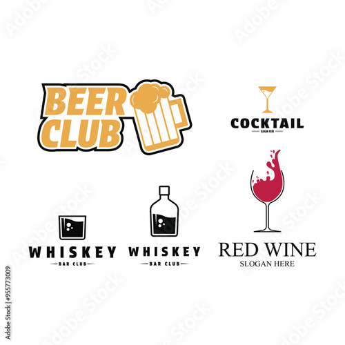 cocktail, wine, beer and whiskey logo design concept idea for restaurant bar 