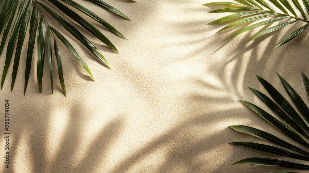 Palm Leaves Casting Shadows on Sandy Surface Palm Leaves Casting Shadows on Sandy Surface
