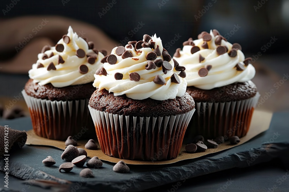 chocolate cupcakes with vanilla frosting and chocolate chips chocolate cupcakes with vanilla frosting and chocolate chips