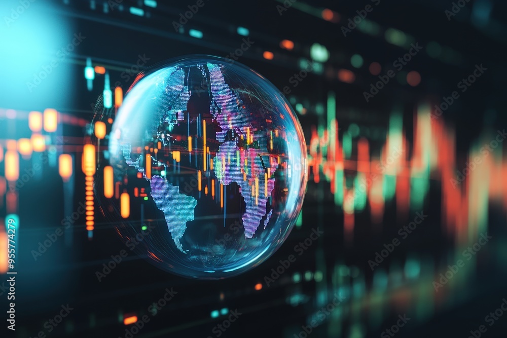 A globe is floating in a sea of numbers and lines, generative ai image A globe is floating in a sea of numbers and lines, generative ai image