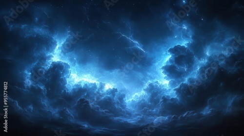 dramatic night scene with jagged blue lightning bolts illuminating a turbulent sky intense contrasts and moody atmosphere create a powerful display of natures electric fury