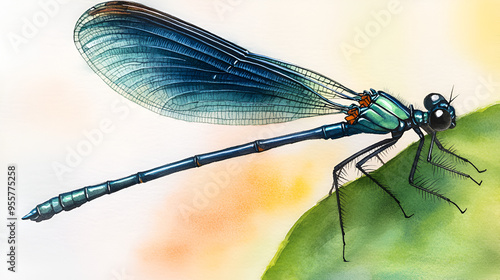 Stunning Blue Dragonfly Watercolor Illustration