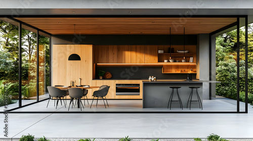 Wallpaper Mural Modern open kitchen design with wooden accents and greenery. Torontodigital.ca