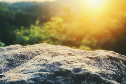 Sunlit rock with blurred natural background