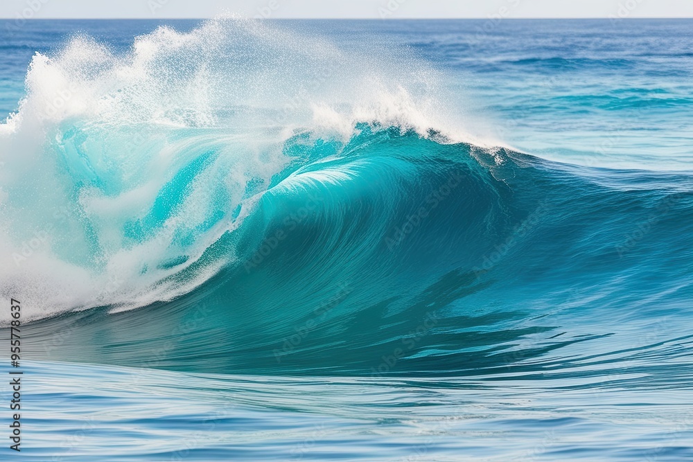 Fototapeta premium Vibrant Turquoise Wave Splashing on Clear Ocean Surface