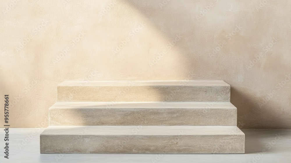 Sunlight gently illuminates a minimalist concrete staircase Sunlight gently illuminates a minimalist concrete staircase