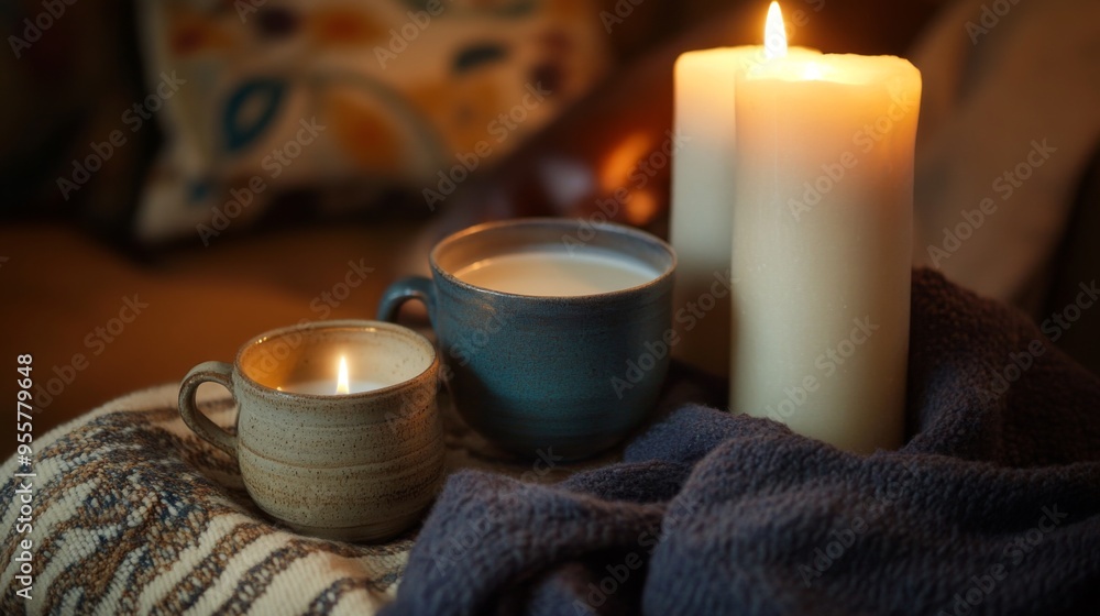 Cozy Evening with Candles and Cups Cozy Evening with Candles and Cups