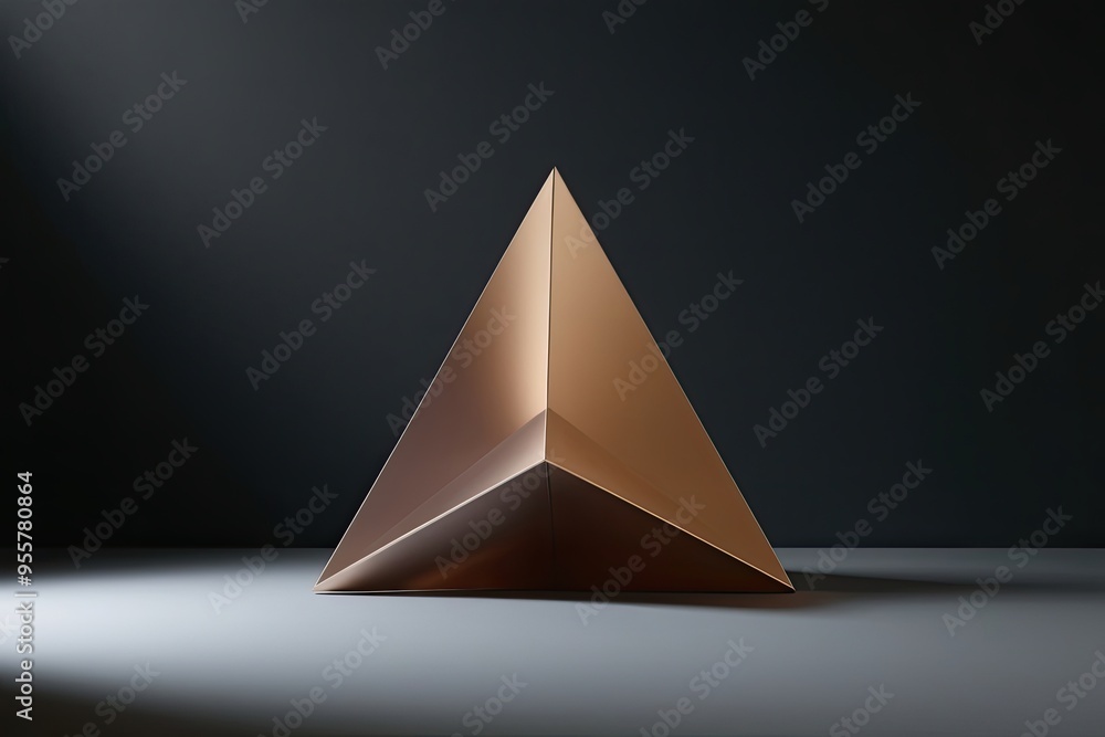 Fototapeta premium Minimalist 3D Tetrahedron in a Dark Setting: Elegant Geometric Artwork