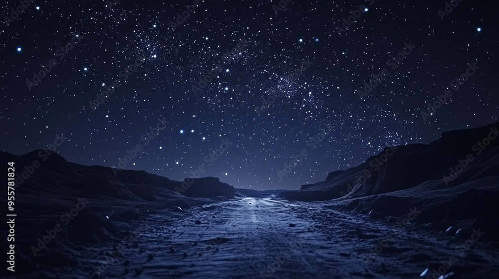 Night Sky Stars Over Snowy Mountain Pass Night Sky Stars Over Snowy Mountain Pass