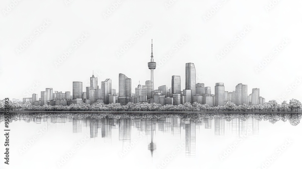 elegant line art rendition of seouls iconic skyline minimalist black and white illustration captures the citys architectural marvels clean sophisticated representation of urban landscape elegant line art rendition of seouls iconic skyline minimalist black and white illustration captures the citys architectural marvels clean sophisticated representation of urban landscape
