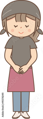 お辞儀をする飲食店の女性全身