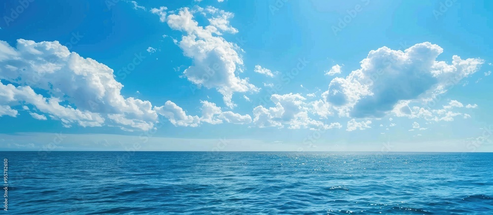 Obraz premium Blue Sea And Sky With White Clouds Comfortable Holiday Concept