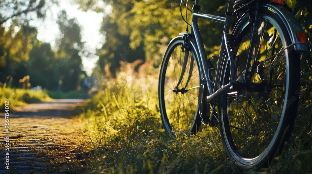 Fototapeta premium Serene Bicycle on a Sunlit Path