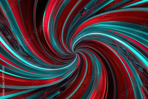 Dynamic Swirling Patterns Showcase: Innovative Digital Visualization in Crimson and Teal Hues