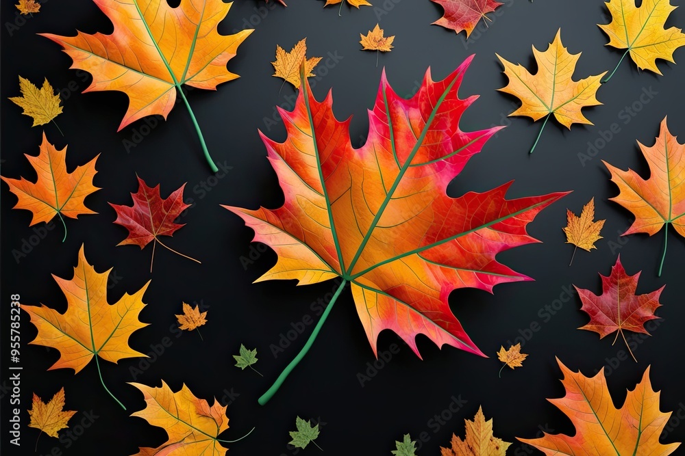 3D Vision of a Sugar Maple Tree Showcasing Vibrant Fall Leaves on Black Surface 3D Vision of a Sugar Maple Tree Showcasing Vibrant Fall Leaves on Black Surface