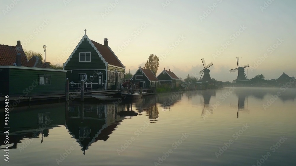 Obraz premium Tranquil Dutch Landscape at Dawn