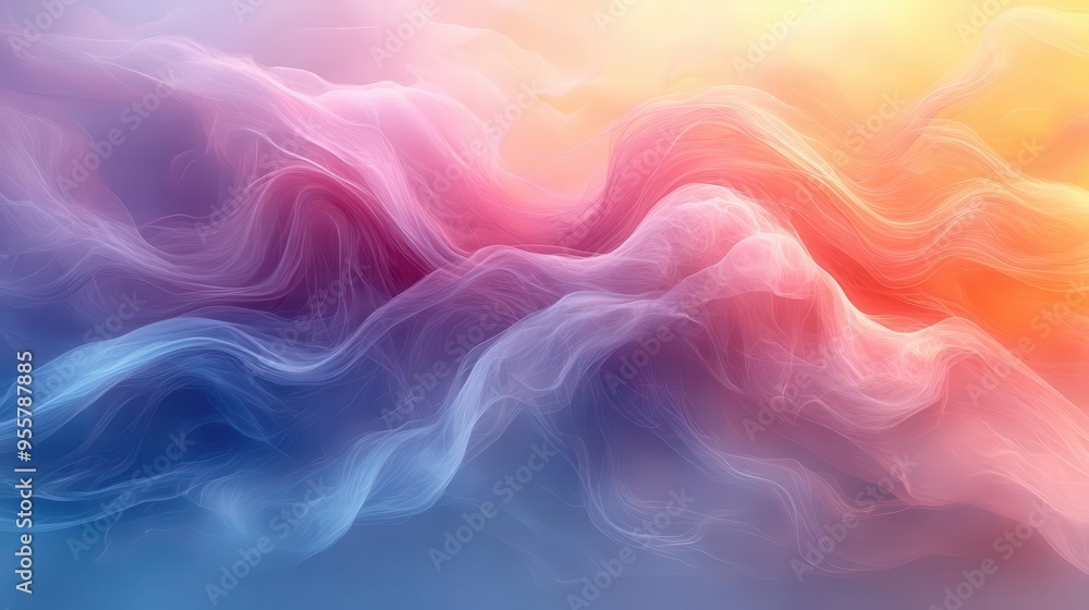 Obraz premium ethereal abstract background with soft flowing forms calming pastel colors blend seamlessly conveys sense of tranquility and inner peace