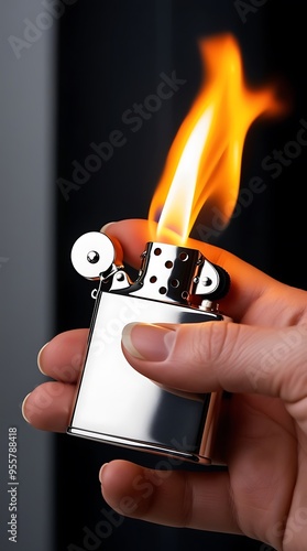 A lighter being ignited with a dark background   photo