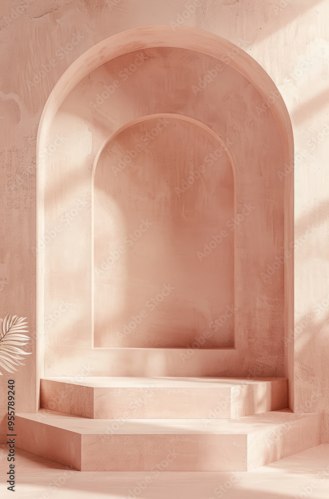 Pink Square Podium on a Soft Beige Background for a Gentle Contrast Pink Square Podium on a Soft Beige Background for a Gentle Contrast