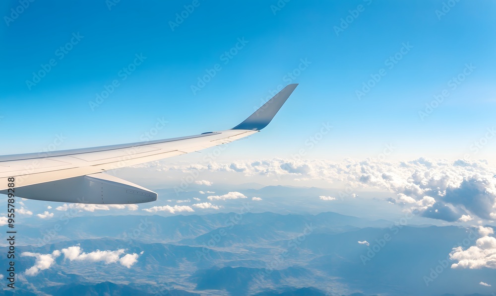 Scenic mountain vista seen from an airplane's window, Generative AI Scenic mountain vista seen from an airplane's window, Generative AI