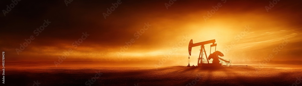 A stunning sunset over an oil rig, highlighting the contrast between natural beauty and industrial power in an expansive landscape. A stunning sunset over an oil rig, highlighting the contrast between natural beauty and industrial power in an expansive landscape.