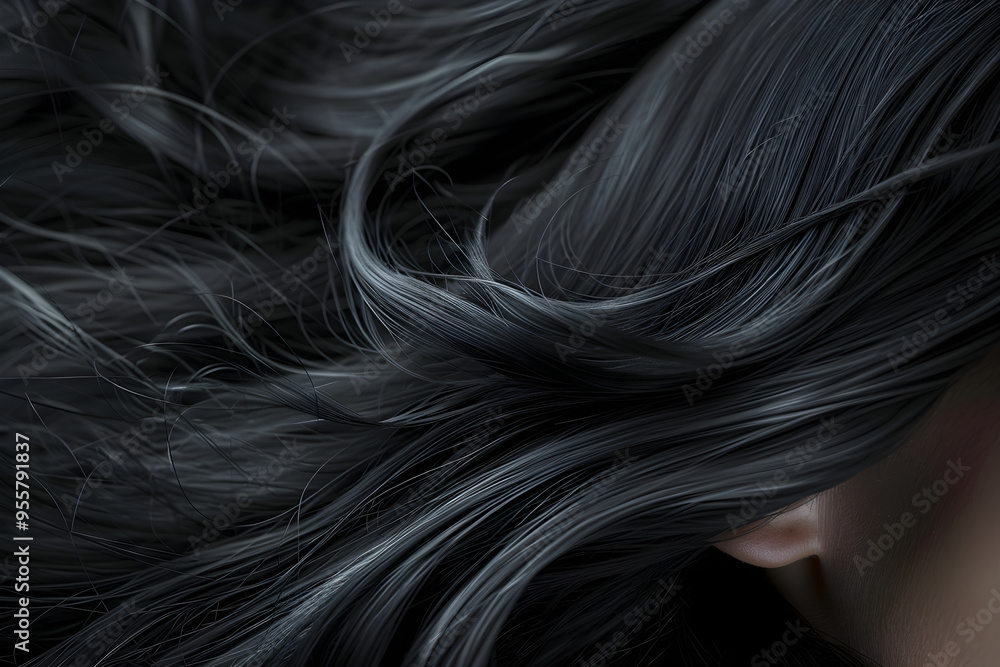 Naklejka premium Vitality and shine in black female hair, enhanced by the use of specialized hair care products.