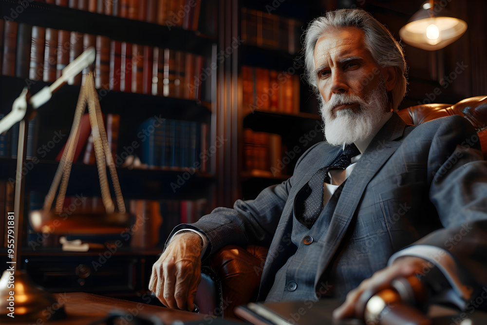 Portrait of a committed lawyer at his law firm, defending rights and justice with integrity and determination in the legal system. Portrait of a committed lawyer at his law firm, defending rights and justice with integrity and determination in the legal system.