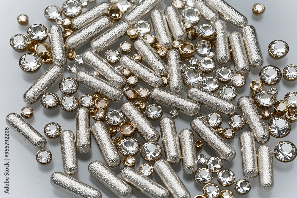 Vast Collection of Shimmering Silver Bars and Luxurious Jewels on Clear Background Vast Collection of Shimmering Silver Bars and Luxurious Jewels on Clear Background