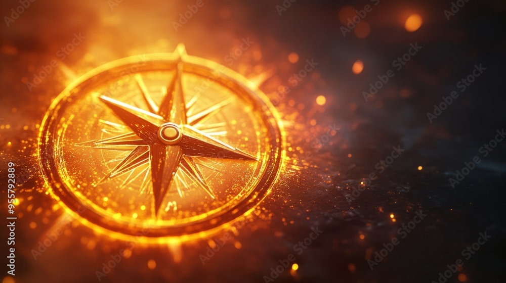 A golden compass glows with warm light, a symbol of direction and adventure. A golden compass glows with warm light, a symbol of direction and adventure.