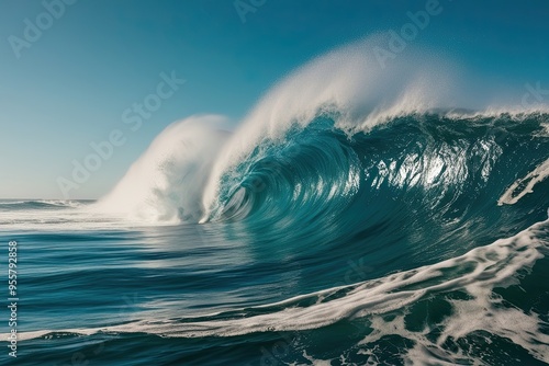 Vivid Close Up of Tidal Waves and Deep Blue Ocean Surge