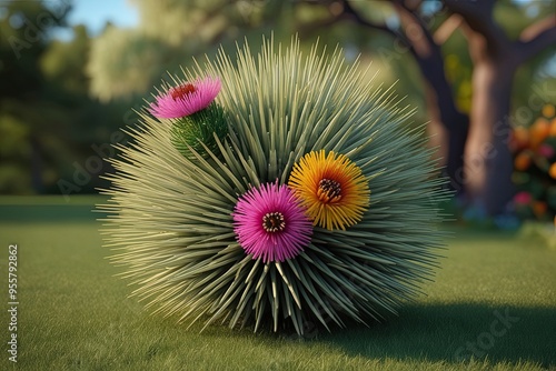 3D Art of Spiny Banksia Spinulosa Featuring Vibrant Summer Flowers photo