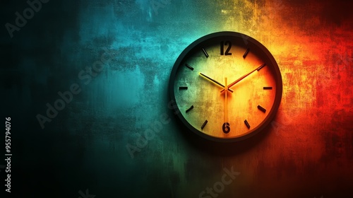 Wallpaper Mural A clock on a textured wall, illuminated with warm colors. Torontodigital.ca