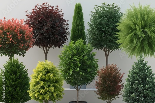 Stunning 3D Visualization of Varied Rhapis Excelsa Bush Types Featuring Lush Foliage and Rich Textures on Clean Background photo