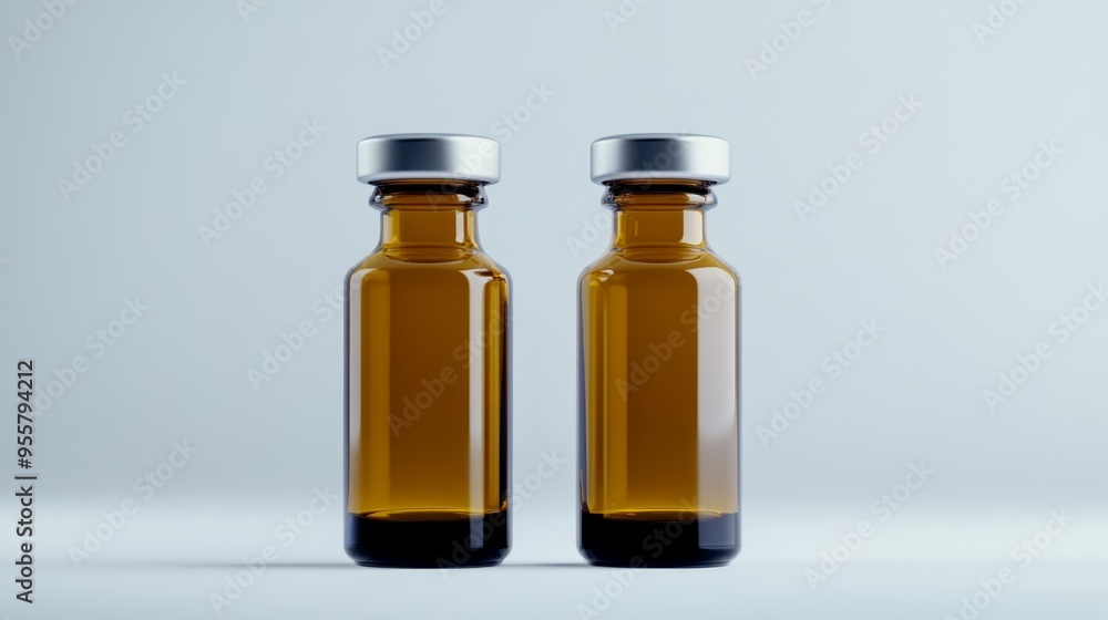 Two medical vials. Pharmaceutical concept Two medical vials. Pharmaceutical concept