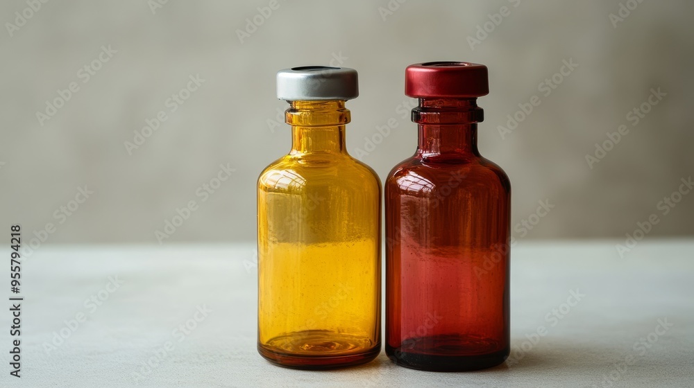 Two medical vials. Pharmaceutical concept Two medical vials. Pharmaceutical concept