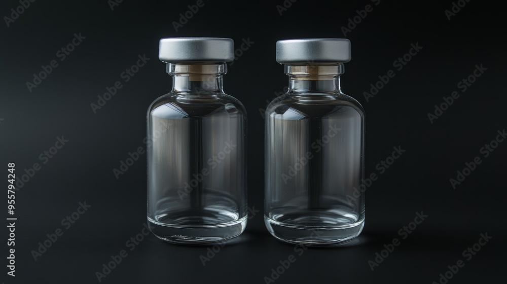 Two medical vials. Pharmaceutical concept Two medical vials. Pharmaceutical concept
