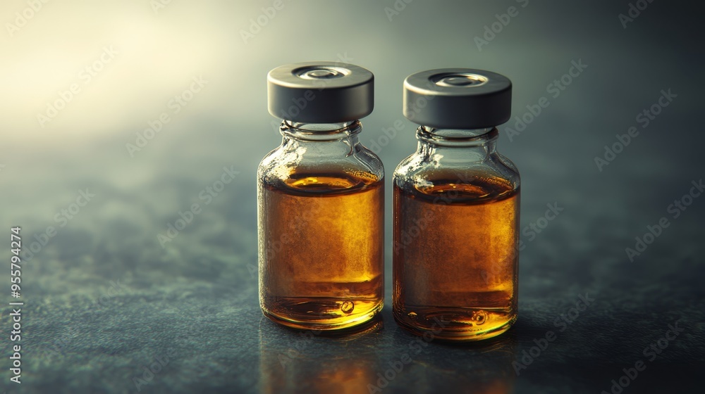 Two medical vials. Pharmaceutical concept Two medical vials. Pharmaceutical concept