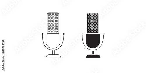 Podcast concept vector illustration with a retro microphone and sound waves.