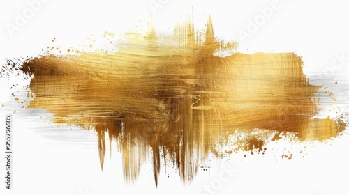 Gold shiny glowing rectangle frame with golden brush strokes isolated on white background. Golden luxury line border for invitation, card, sale, fashion, wedding, photo etc. Vector illustration,