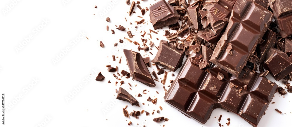 Fototapeta premium Chocolate Bars And Shavings Isolated On White