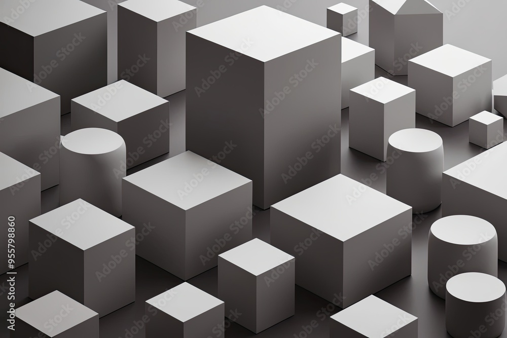 Minimalist Geometric Background Abstract 3D Render of Cubes and Shapes